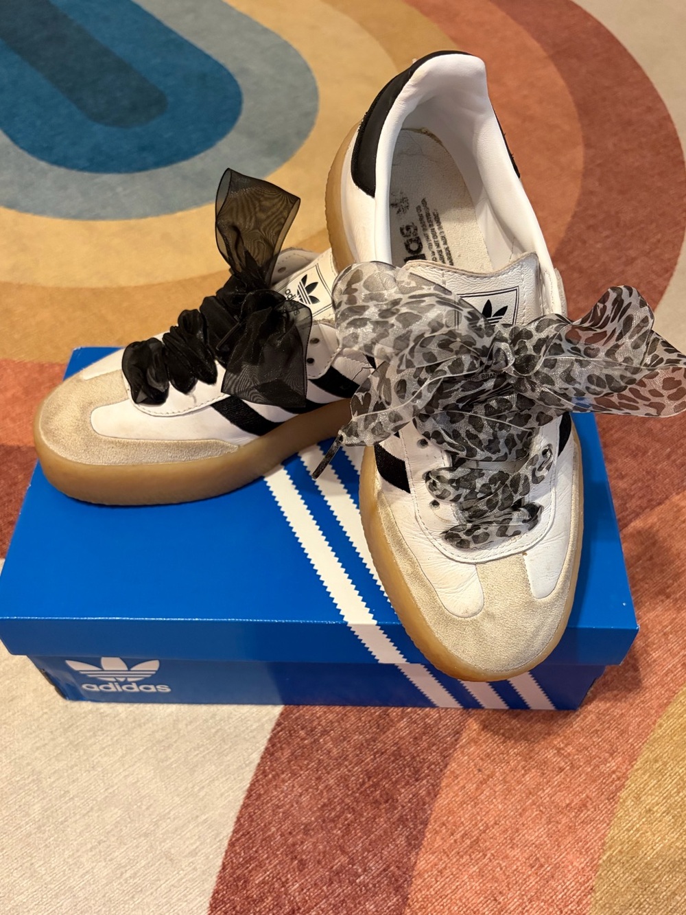 adidas Women's White and Black Sambae Sneakers with Gum Sole and fun laces